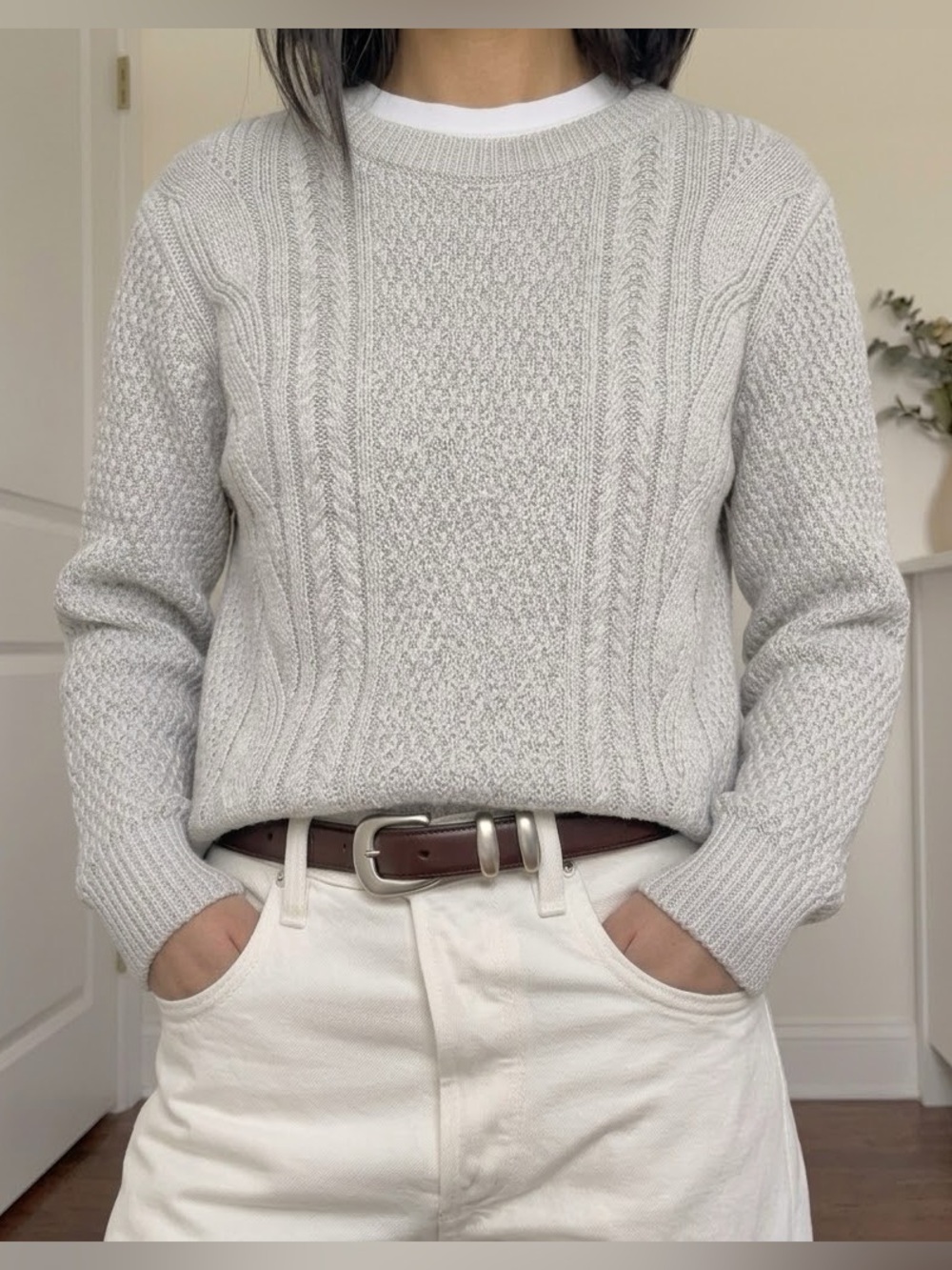 GAP Grey Cable Knit Fisherman Oversized Sweater Size Small Cozy Fall Minimalist